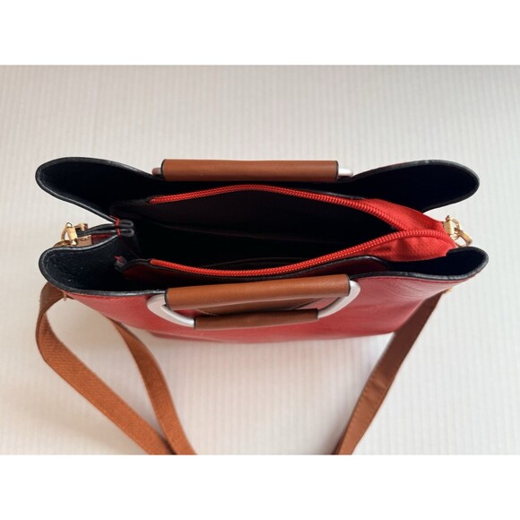 JINGPINDAISHU Women's Red & Brown Handbag Faux Leather Adjustable Strap - Picture 7 of 11